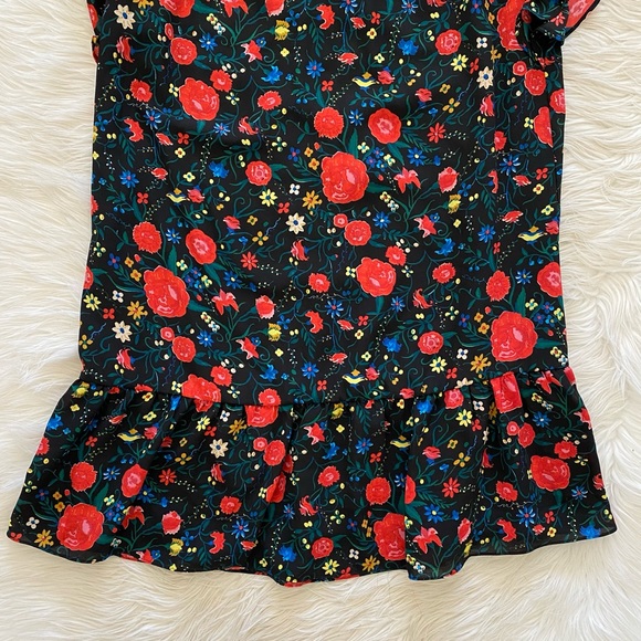 J. Crew Black Red Floral Sleeveless Flutter Sleeve Dress - Picture 4 of 11
